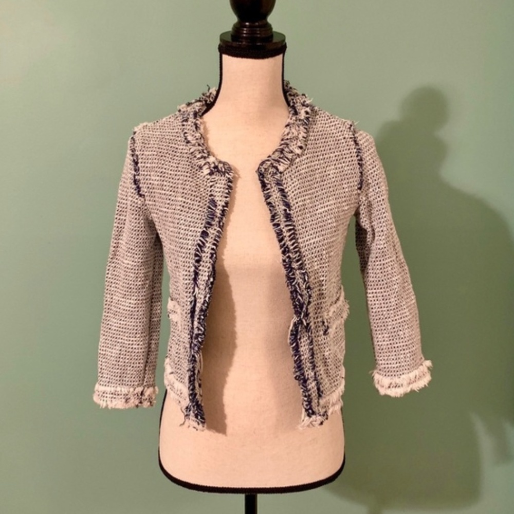 Zara Basics xs tweed blazer jacket in navy & blue